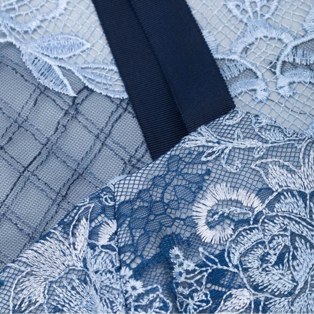 Marchesa Navy and Light Blue Lace Midi Dress - Picture 5 of 9